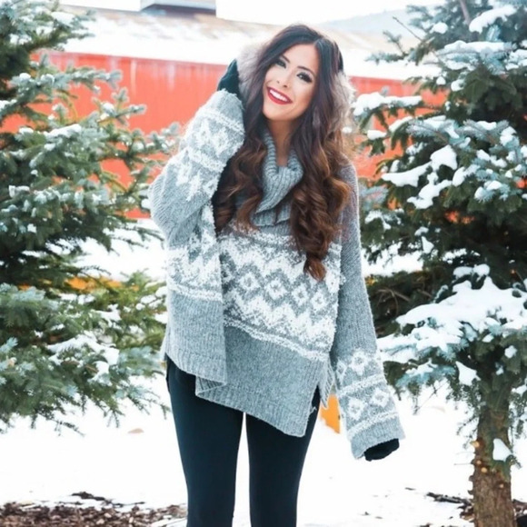 Free People Ragnar fair isle chunky turtleneck sweater 17913 - Picture 2 of 15